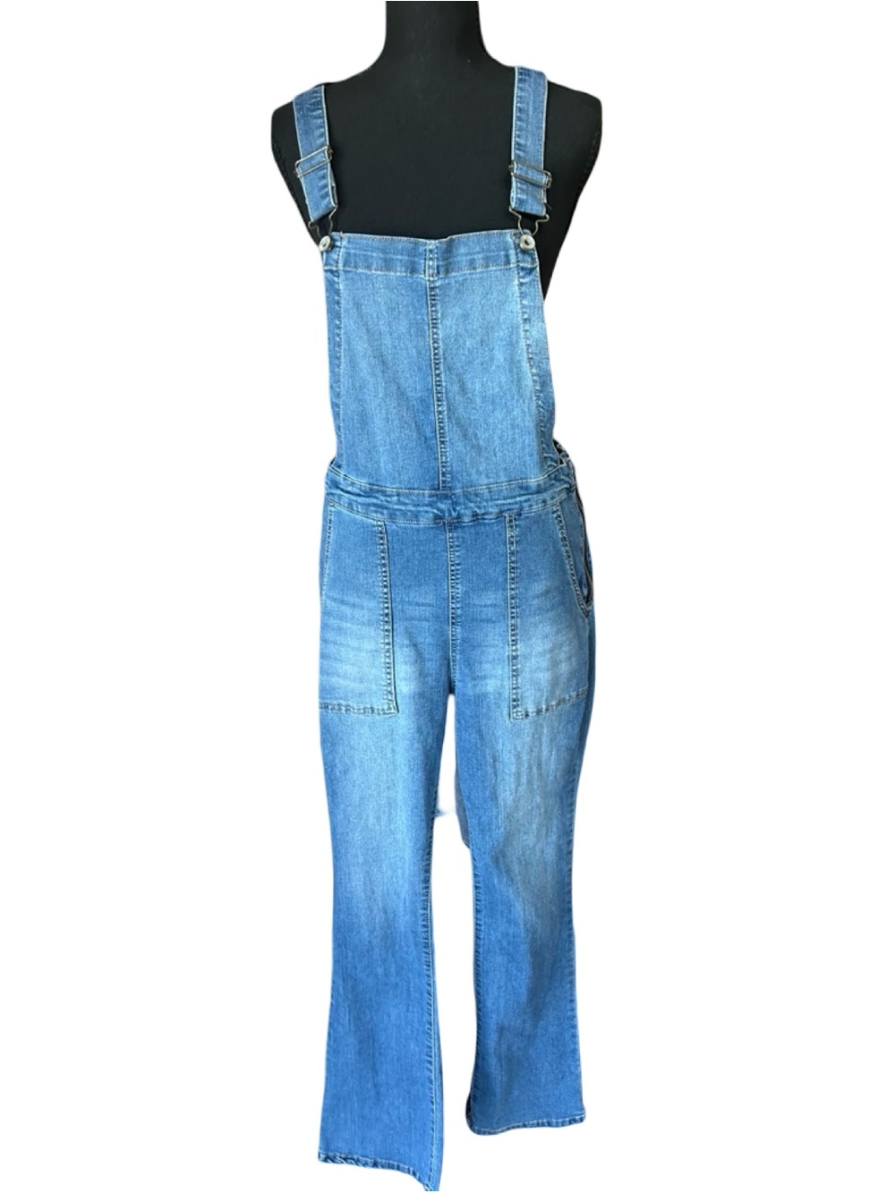 WallFlower Light Wash Flare Denim Overalls | Size Large | Stretch | Boho Y2K